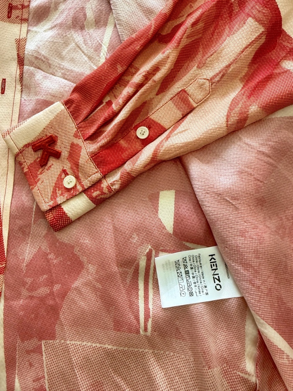 Kenzo Red and Cream Abstract Print Button-Down Shirt - Picture 3 of 3